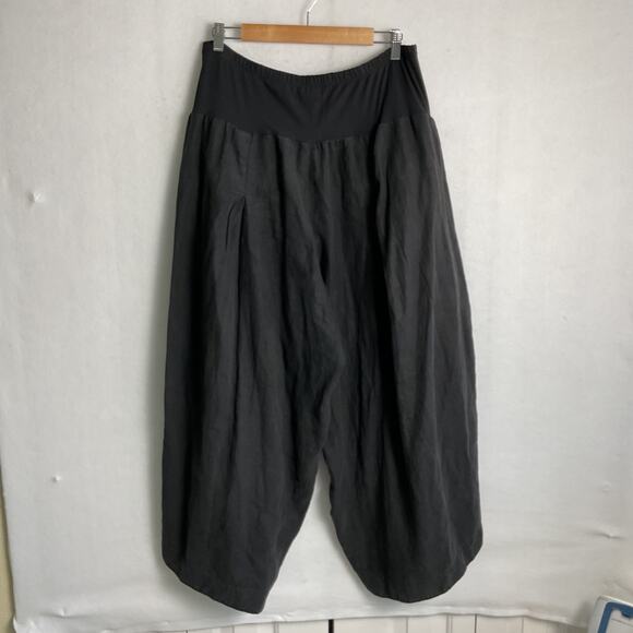 Grizas Womens Pure Linen Double Pocket Pleated Pull On Pants Black XL - Picture 2 of 11